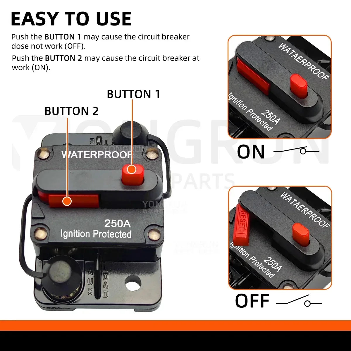 Circuit Breaker Fuse 20A to 300A Manual Reset Waterproof 12V 48V electrical supplys  BushLine