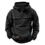 Hoodie Sweatshirt Half Zip with Pockets Solid Color Hoody outdoor equipment BushLine Black XXXL