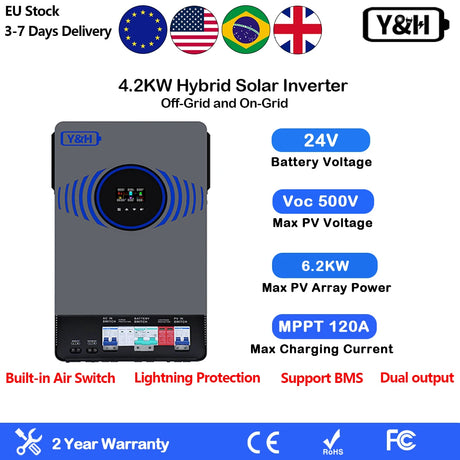4.2kW 6.2kW Hybrid Solar Inverter 24V 48V  Lightning Protection Wind & Solar Controllers  BushLine
