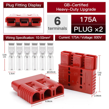 2pcs Anderson Plug 3Pin 50A 75A 175A Quick Connect Kit electrical supplys BushLine 2pcs 175A Red 3P