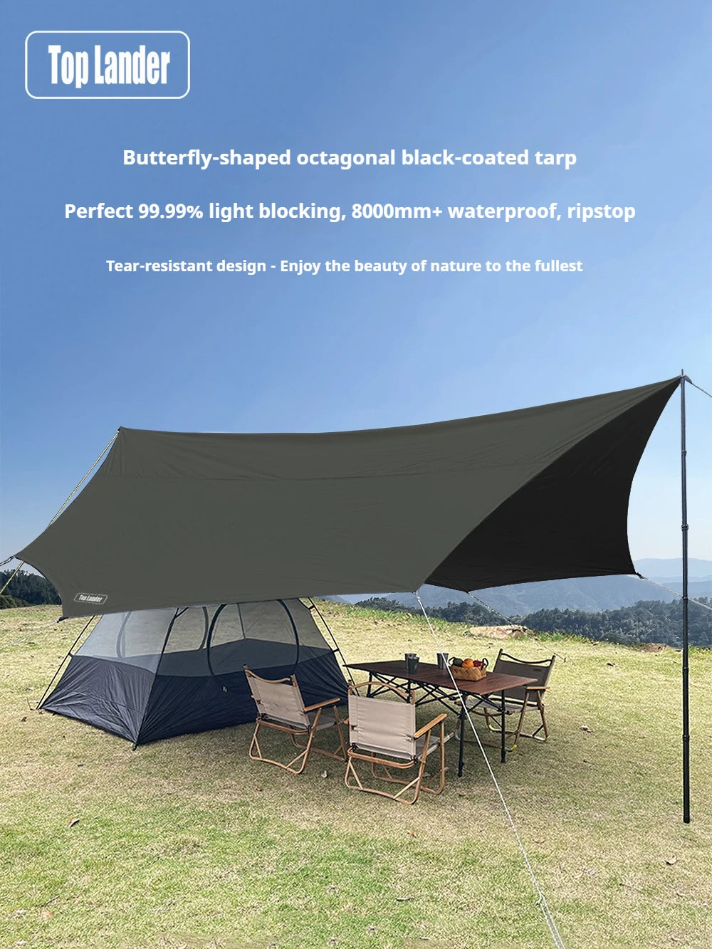 5.1 x 5.1m Tarp Waterproof Awning Shade Tent Shelter Sunshade Camping Equipment  BushLine