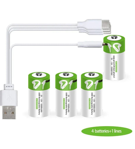 D1 USB 1.5V 12000mWh rechargeable lithium-ion battery Rechargeable Batteries BushLine 4 pcs 1.5V 
