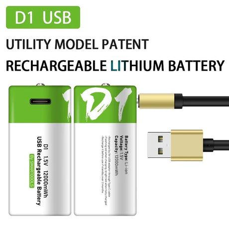 D1 USB 1.5V 12000mWh rechargeable lithium-ion battery Rechargeable Batteries BushLine   