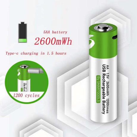 5AA USB 1.5v 2600mAh battery lithium battery rechargeable Rechargeable Batteries BushLine   