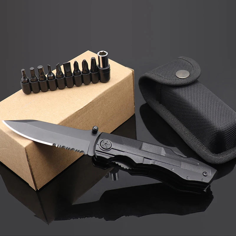 Stainless Steel 18 in 1 Multi Tool Knife Aluminum Handle tools BushLine Black Multi-Knife