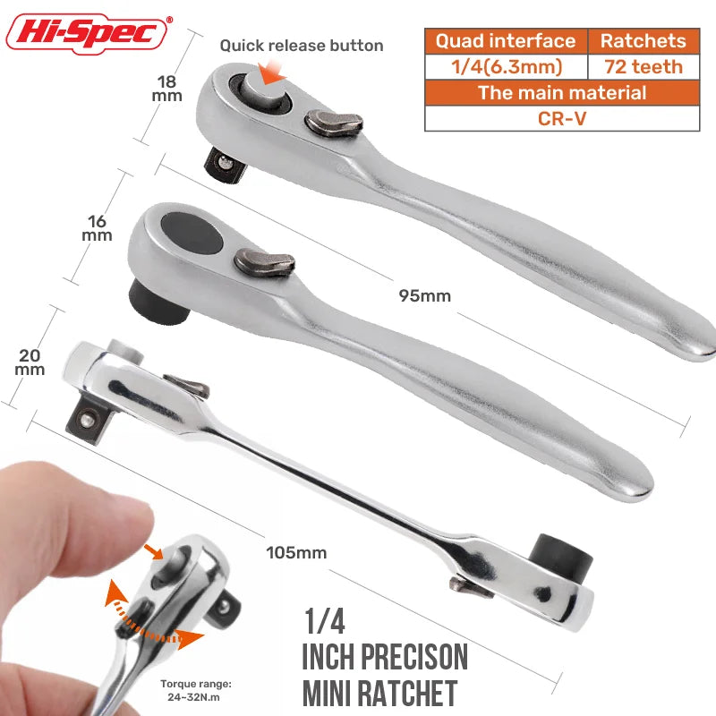 Quick Release Socket 1/4 inch Double Ended Ratchet tools  BushLine