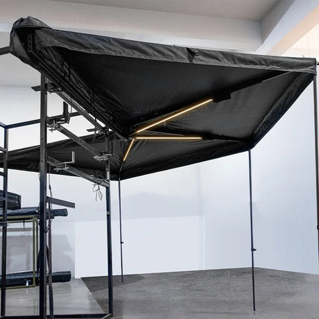 Interior view of the awning showing the LED light strip along the arms