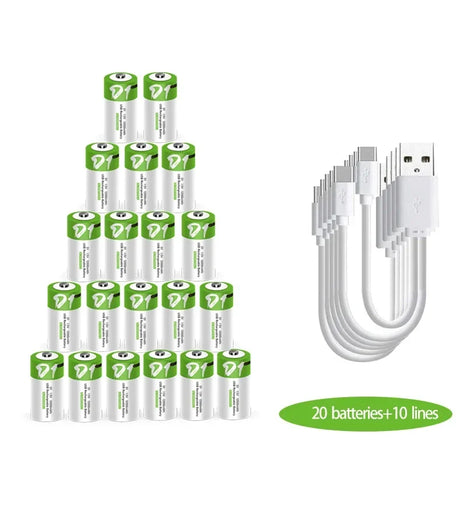 D1 USB 1.5V 12000mWh rechargeable lithium-ion battery Rechargeable Batteries BushLine 20 pcs 1.5V 