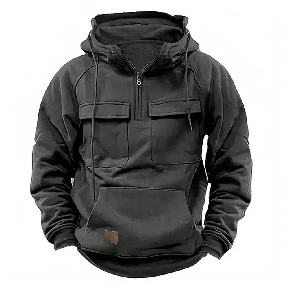 Hoodie Sweatshirt Half Zip with Pockets Solid Color Hoody outdoor equipment BushLine Gray XL