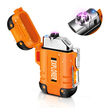 F37 Arc Plasma Waterproof Double Arc Lighter USB Rechargeable electrical supplys BushLine F17-orange