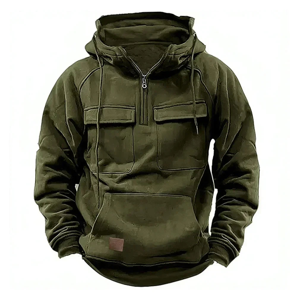 Hoodie Sweatshirt Half Zip with Pockets Solid Color Hoody outdoor equipment BushLine Green M