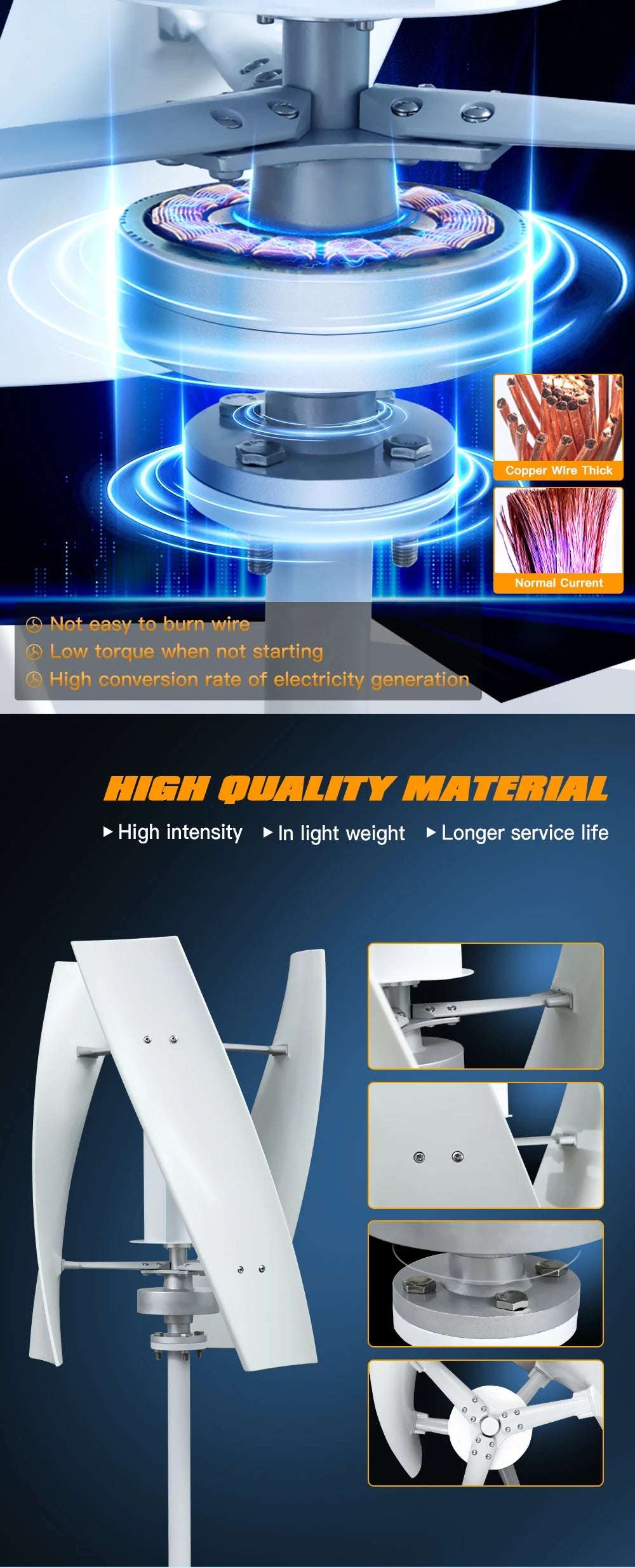 SX3-2000 2Kw Vertical Axis Wind Turbine 12V 24V 48V Wind Power  BushLine