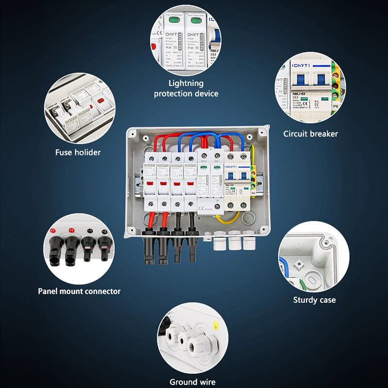 Solar photovoltaic PV Combiner Box With Lightning Protection 2 in 1 out electrical supplys  BushLine