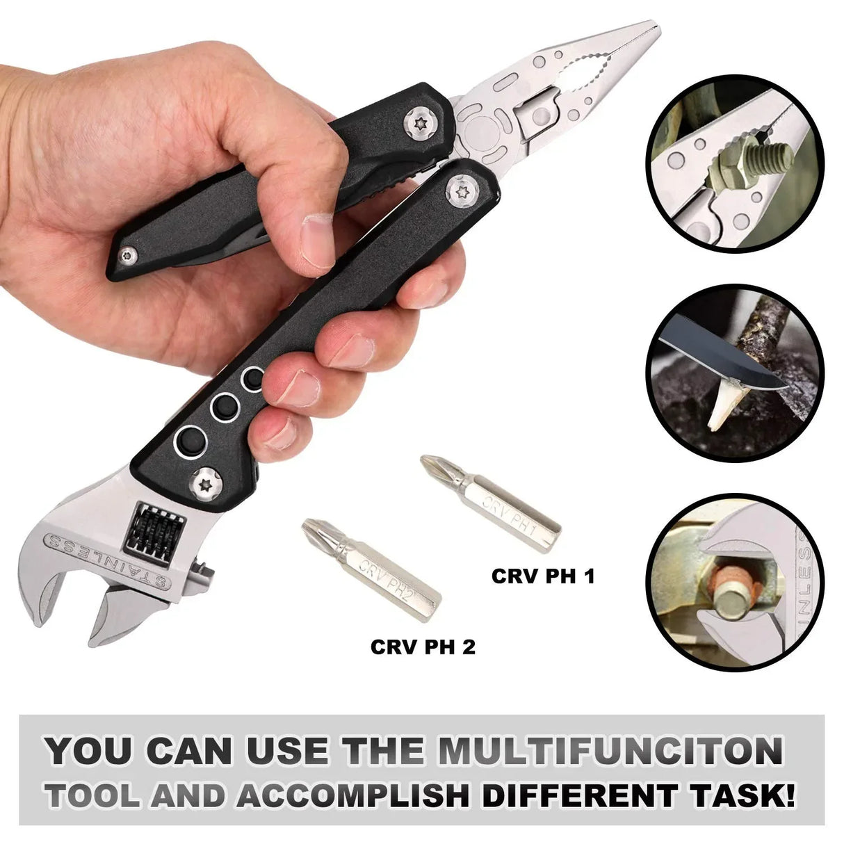 Adjustable Multi functional Wrench Folding Knife Pliers Screwdriver tools  BushLine