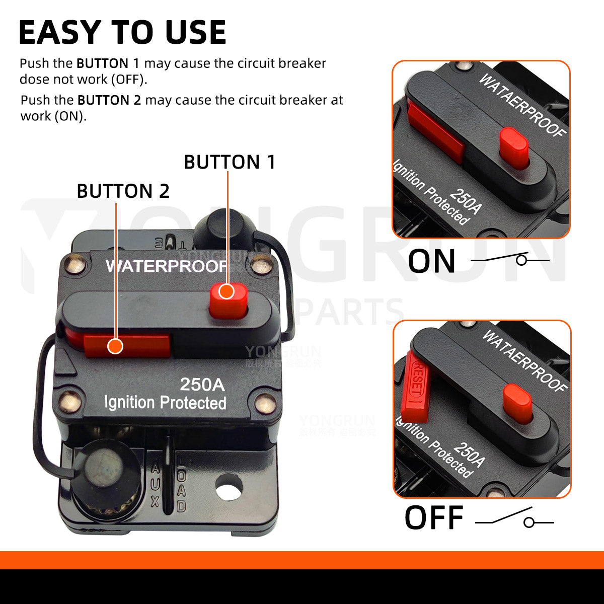 Circuit Breaker Fuse 20A to 300A Manual Reset Waterproof 12V 48V electrical supplys  BushLine