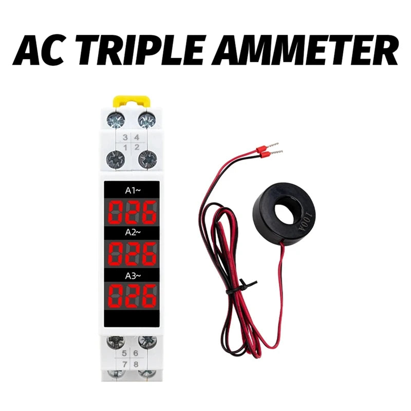 Din Rail Mount 3 Phase Ampere Meter Current Meter Indicator LED electrical supplys  BushLine