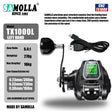 TX1000L left-hand model spec panel with the supplied USB charging lead