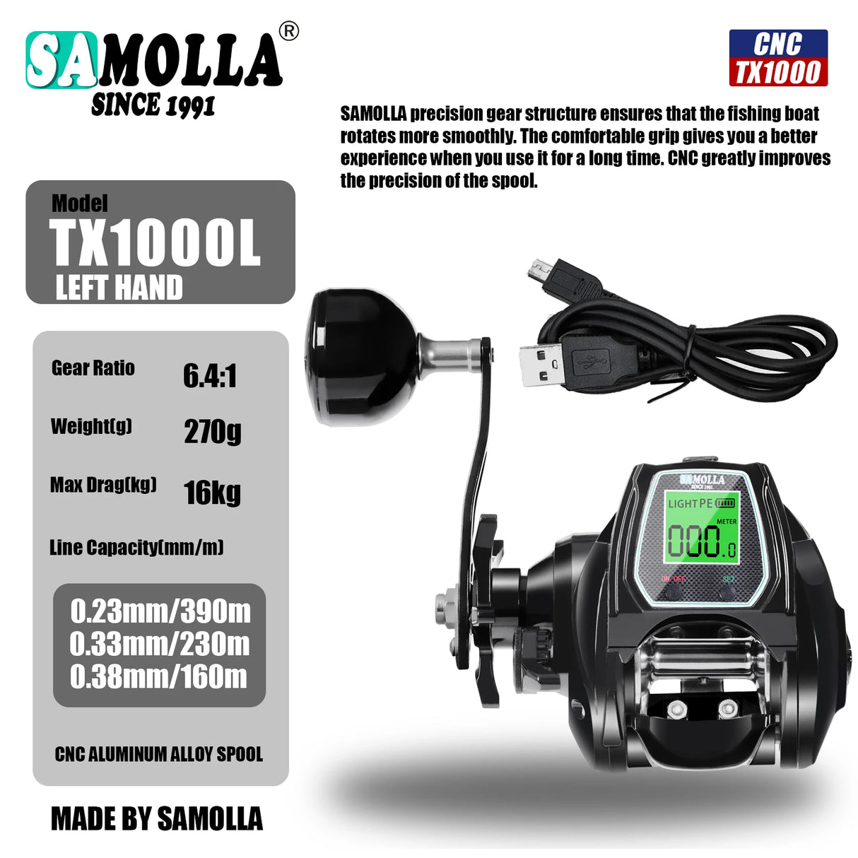Large Deep Sea Electronic Fishing Reel 6.4:1 16KG Left or Right Hand