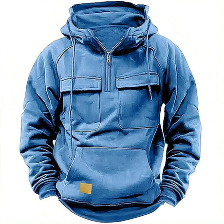 Hoodie Sweatshirt Half Zip with Pockets Solid Color Hoody outdoor equipment BushLine Light Blue M