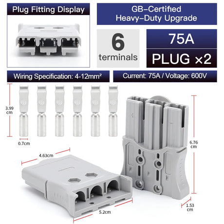 2pcs Anderson Plug 3Pin 50A 75A 175A Quick Connect Kit electrical supplys BushLine 2pcs 75A Grey 3P