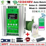 1Kw 2Kw 3Kw Wi-Fi Wind Solar Hybrid Controller MPPT Lifepo4 Wind Power BushLine Wind1000W Solar1000W 12V 24V 48V AUTO With WiFi