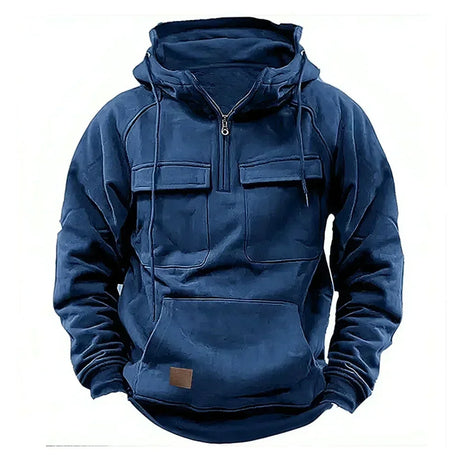Hoodie Sweatshirt Half Zip with Pockets Solid Color Hoody outdoor equipment BushLine Blue S