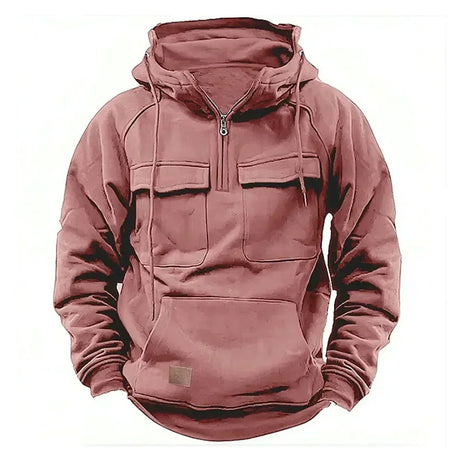 Hoodie Sweatshirt Half Zip with Pockets Solid Color Hoody outdoor equipment BushLine Pink M