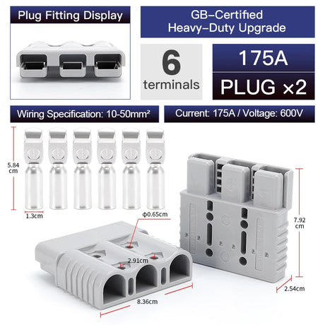 2pcs Anderson Plug 3Pin 50A 75A 175A Quick Connect Kit electrical supplys BushLine 2pcs 175A Grey 3P