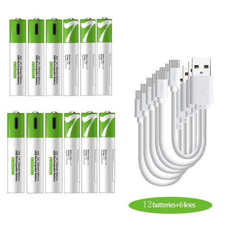 AAA USB 1.5v 750mWh Type-c fast charging lithium battery A7 Rechargeable Batteries BushLine 12pcs  