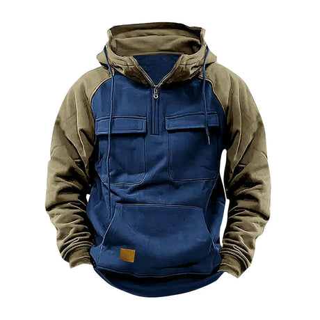 Hoodie Sweatshirt with Half Zip Workwear Multiple Pockets outdoor equipment BushLine S Blue & Khaki
