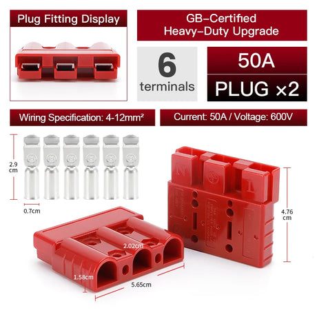 2pcs Anderson Plug 3Pin 50A 75A 175A Quick Connect Kit electrical supplys BushLine 2pcs 50A Red 3P