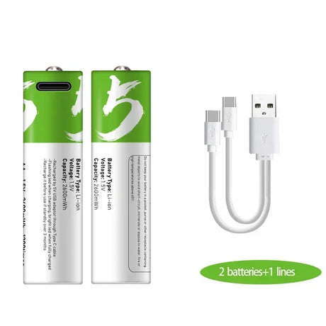5AA USB 1.5v 2600mAh battery lithium battery rechargeable Rechargeable Batteries BushLine 2pcs  