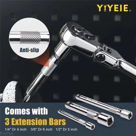 Ratchet Set 1/4" 3/8" 1/2" Drive 180° Adjustable Swivel Head tools  BushLine