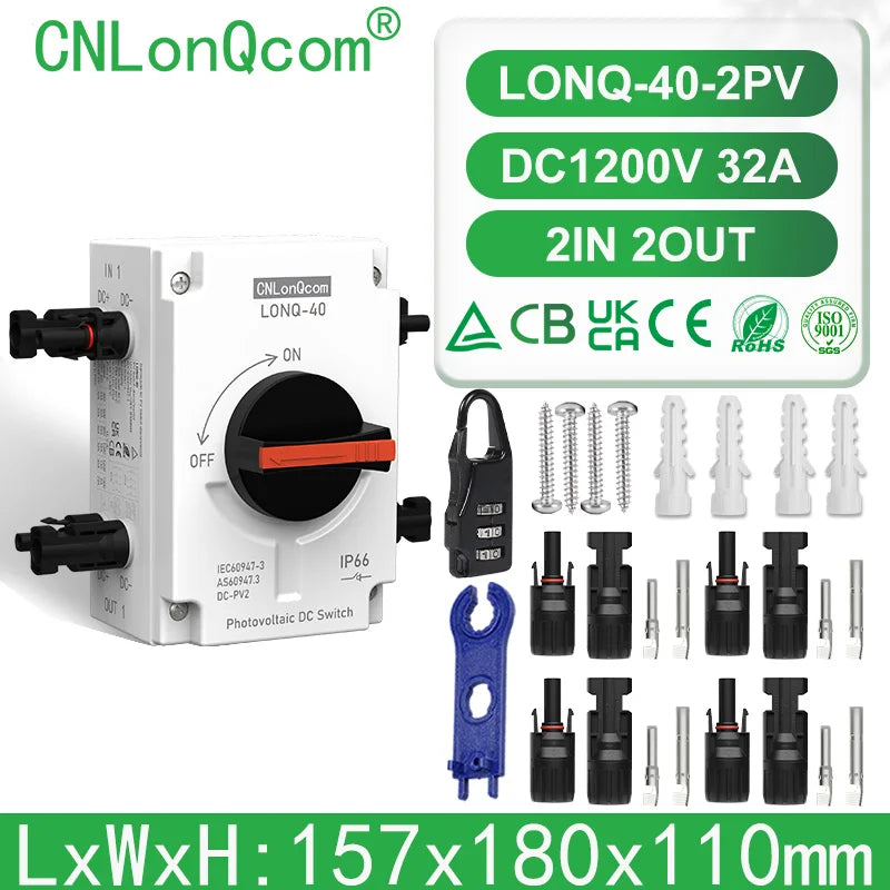 PV Solar Photovaltaic Disconnect Switch Isolator electrical supplys BushLine 2PV with Connectors