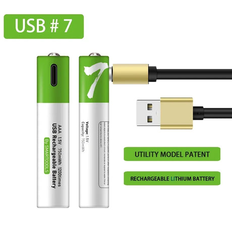 AAA USB 1.5v 750mWh Type-c fast charging lithium battery A7 Rechargeable Batteries BushLine   