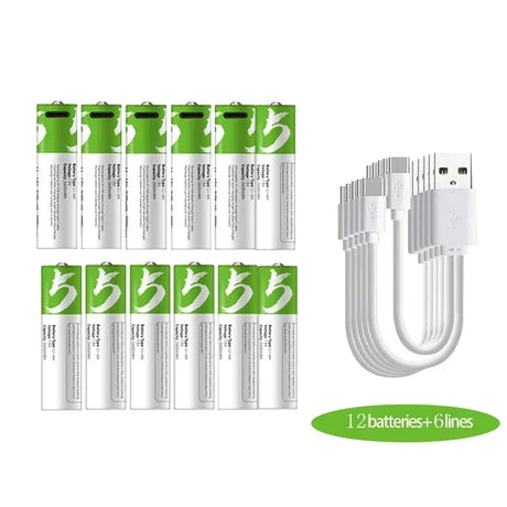5AA USB 1.5v 2600mAh battery lithium battery rechargeable Rechargeable Batteries BushLine 12pcs  