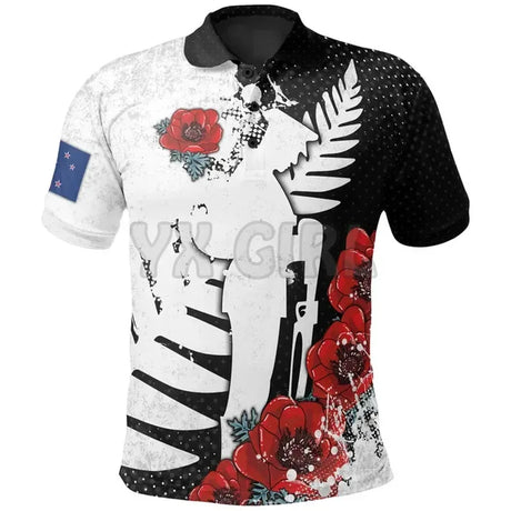 New Zealand Anzac "We Will Remember Them"  3D Polo Tee Shirts Outdoor Shirts & Tops BushLine black & white US Size 5XL 