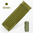 Green colourway of the inflatable mattress with built-in pillow and matching storage sack