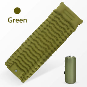 Green colourway of the inflatable mattress with built-in pillow and matching storage sack