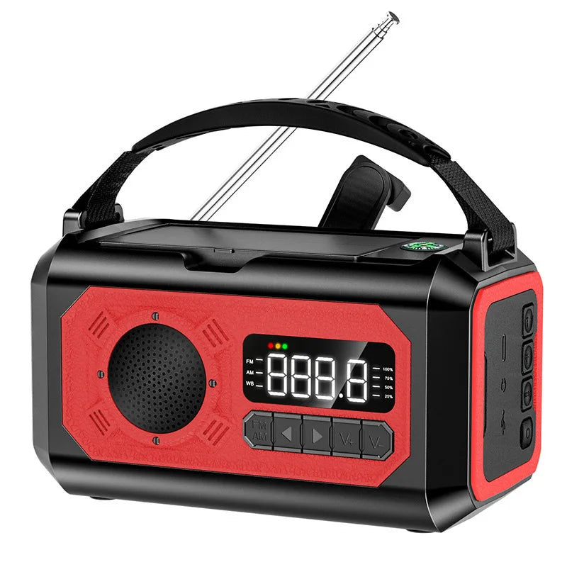 Solar 12000mAh Emergency Radio Charger AM/FM Hand Crank solar power BushLine Red