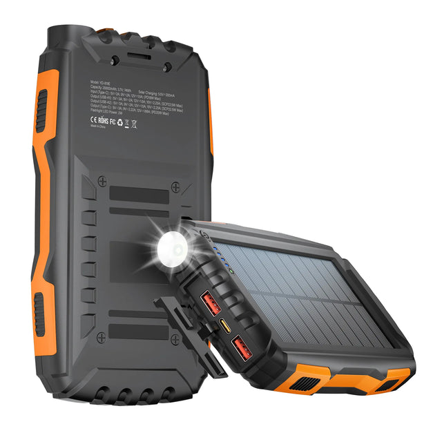 Rugged solar power bank with twin USB and LED torch