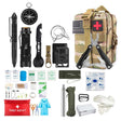 CP multicam Set flat-lay: pouch with subdued flag patch, pliers, torch, paracord, dressings