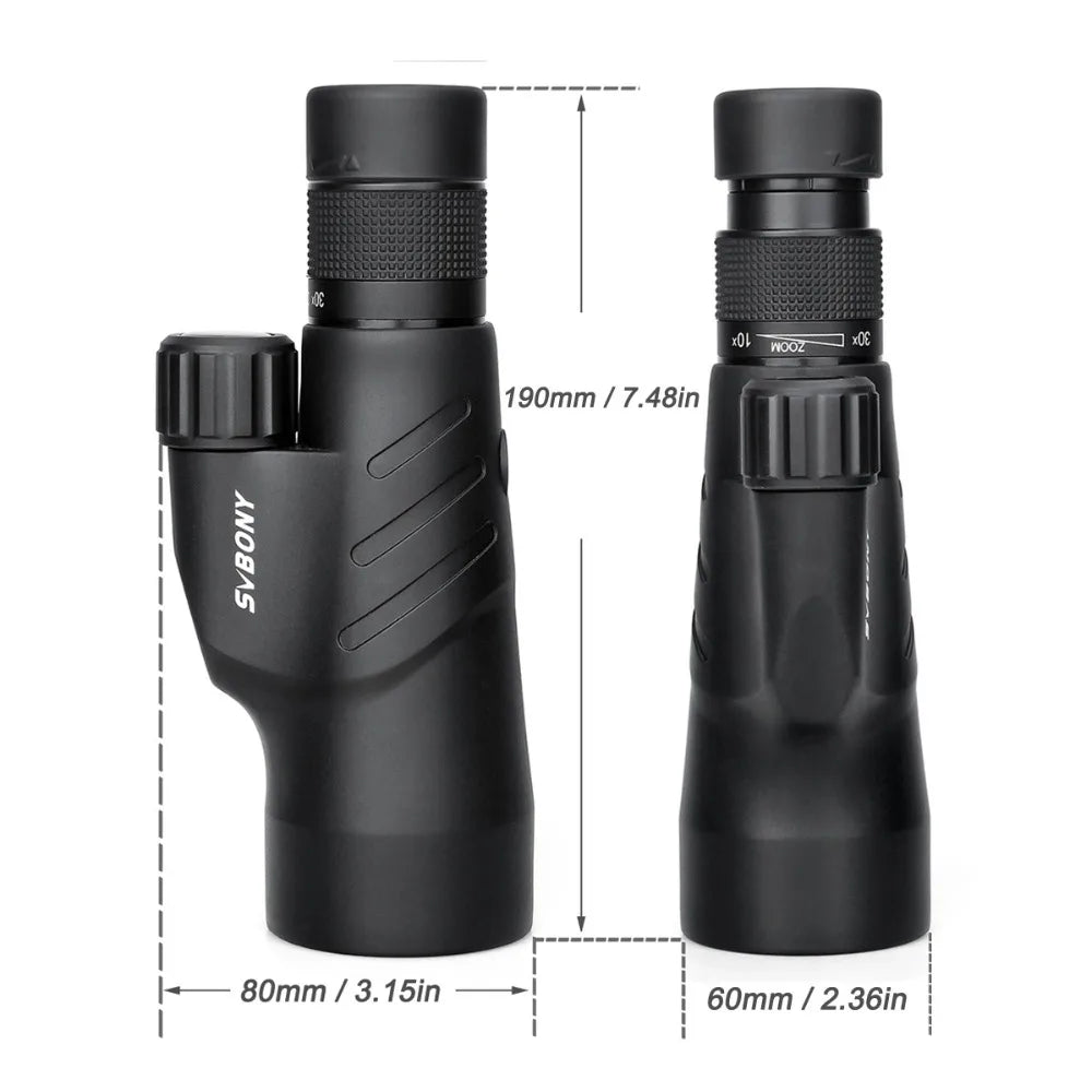 Svbony SV45 Monoculars 10-30 x 50 BAK4 Prism IPx7 Waterproof Optics  BushLine