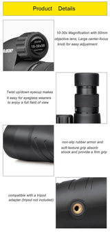 Svbony SV45 Monoculars 10-30 x 50 BAK4 Prism IPx7 Waterproof Optics  BushLine