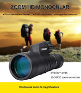 Svbony SV45 Monoculars 10-30 x 50 BAK4 Prism IPx7 Waterproof Optics  BushLine