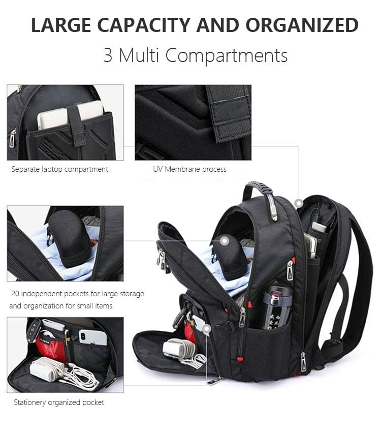 Swiss-Multifunctional Durable Laptop Backpack USB Charging Port BackPacks  BushLine