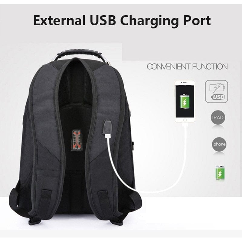 Swiss-Multifunctional Durable Laptop Backpack USB Charging Port BackPacks  BushLine