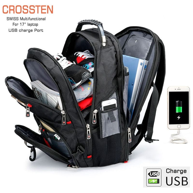 Swiss-Multifunctional Durable Laptop Backpack USB Charging Port BackPacks  BushLine