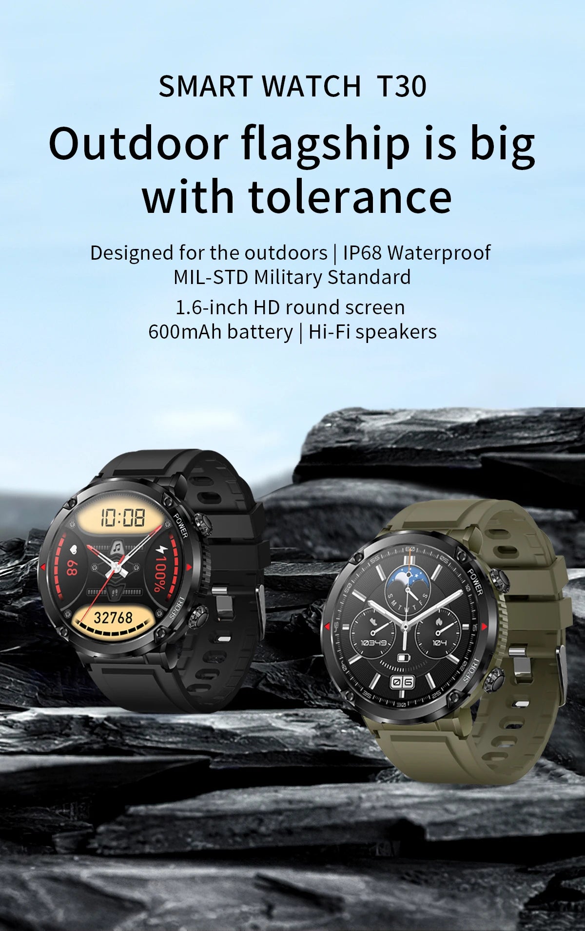 T30 Smart Watch AMOLED Display Outdoor Bluetooth Watchs  BushLine