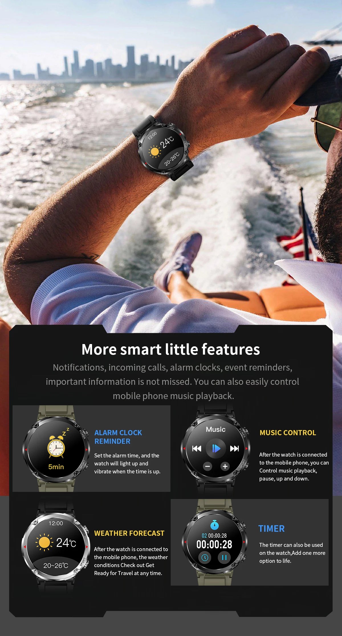T30 Smart Watch AMOLED Display Outdoor Bluetooth Watchs  BushLine